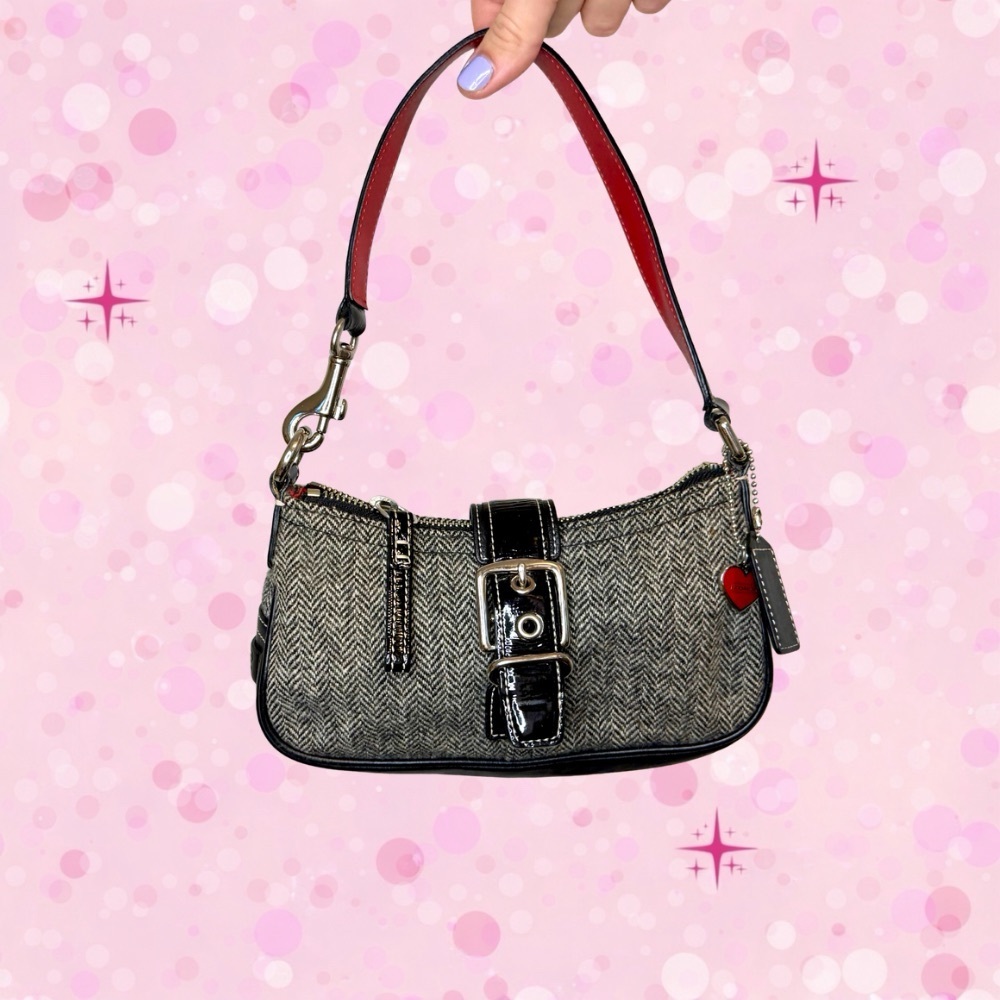 Vintage Coach Mini Soho Shoulder Bag Y2K Houndstooth Red Heart Charm